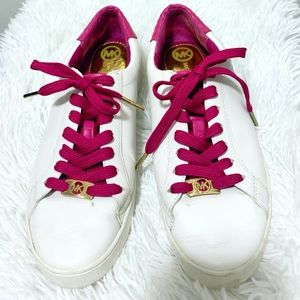 MICHAEL KORS leather white & hot pink sneakers